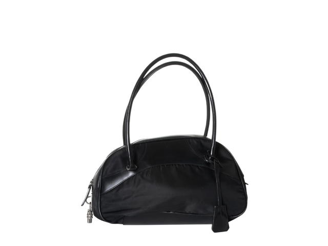 Prada Prada Bowler Bag In Nylon And Calf Leather With Enameled Metal Triangle Logo Black - view 2