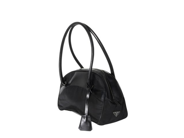 Prada Prada Bowler Bag In Nylon And Calf Leather With Enameled Metal Triangle Logo Black - view 3