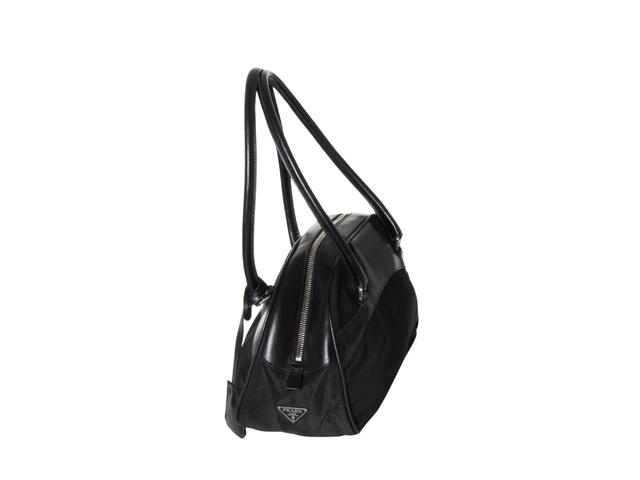 Prada Prada Bowler Bag In Nylon And Calf Leather With Enameled Metal Triangle Logo Black - view 4