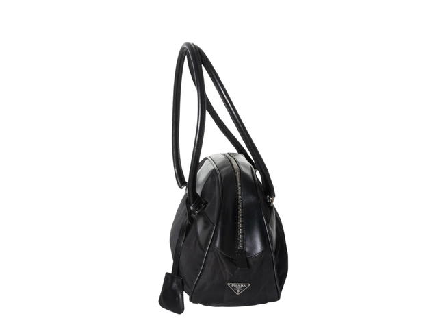 Prada Prada Bowler Bag In Nylon And Calf Leather With Enameled Metal Triangle Logo Black - view 5