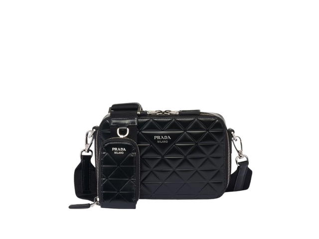 Prada Prada Brique Brushed Leather Bag With Triangle Motif And Hot-Stamped Logo Black - view 1