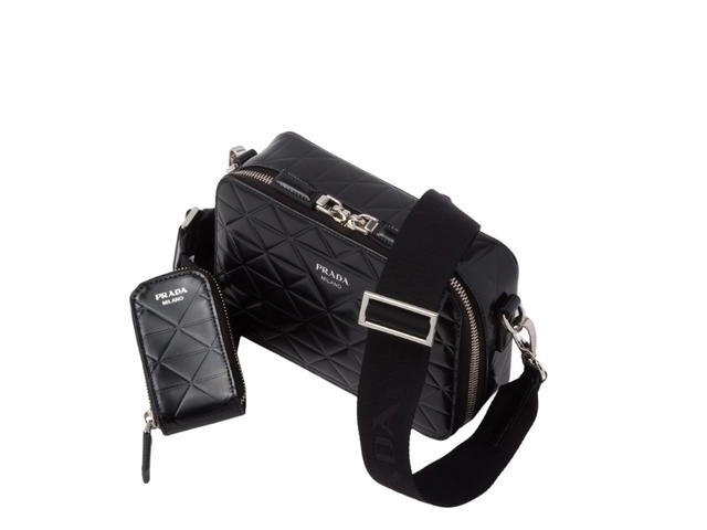 Prada Prada Brique Brushed Leather Bag With Triangle Motif And Hot-Stamped Logo Black - view 2