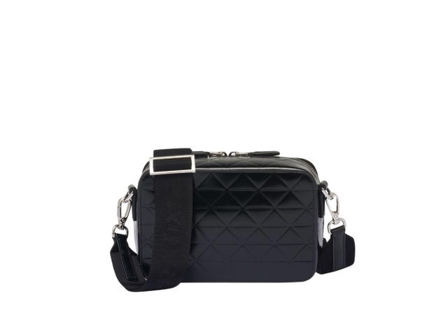 Prada Prada Brique Brushed Leather Bag With Triangle Motif And Hot-Stamped Logo Black - view 3