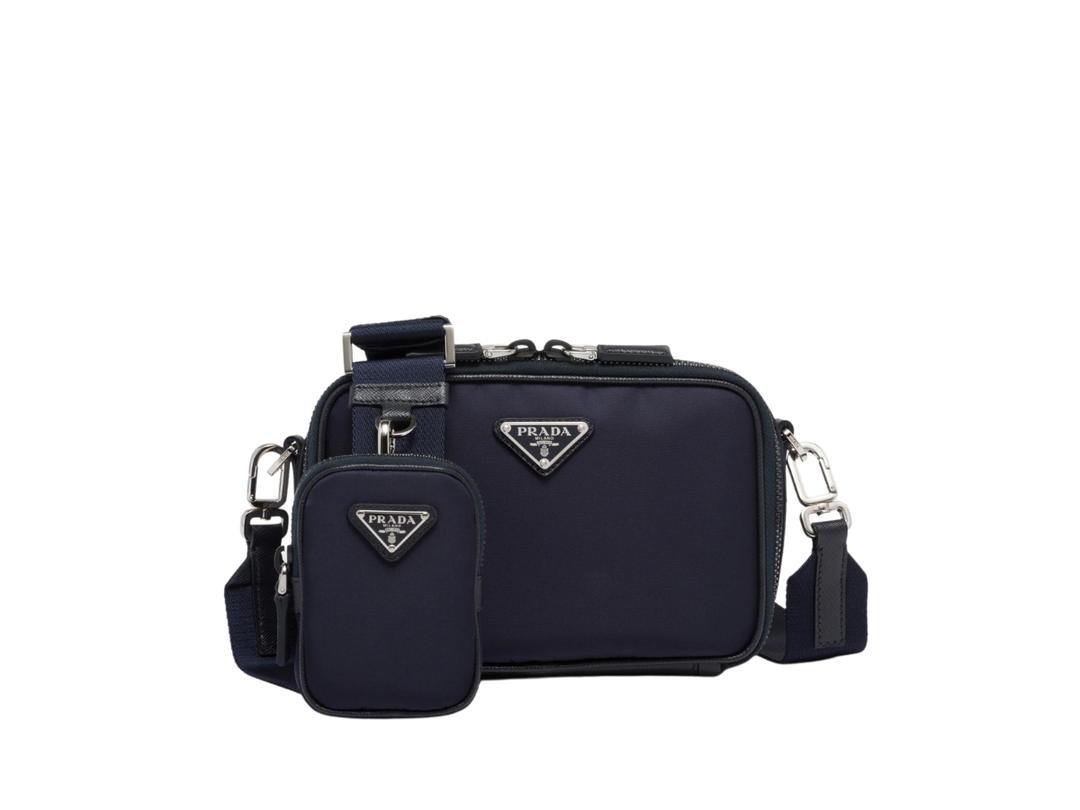 Prada Prada Brique Re-Nylon And Saffiano Leather Bag In Enamel Metal Navy
