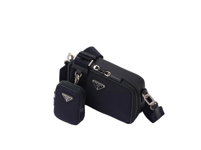 Prada Prada Brique Re-Nylon And Saffiano Leather Bag In Enamel Metal Navy - view 3