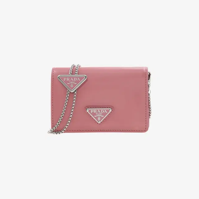 Prada Prada Brushed Leather Card Holder with Shoulder Strap Petal Pink - view 1