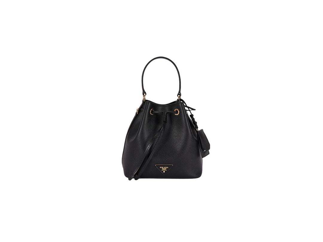 Prada Prada Bucket Bag In Saffiano Leather With Enameled Metal Triangle Black