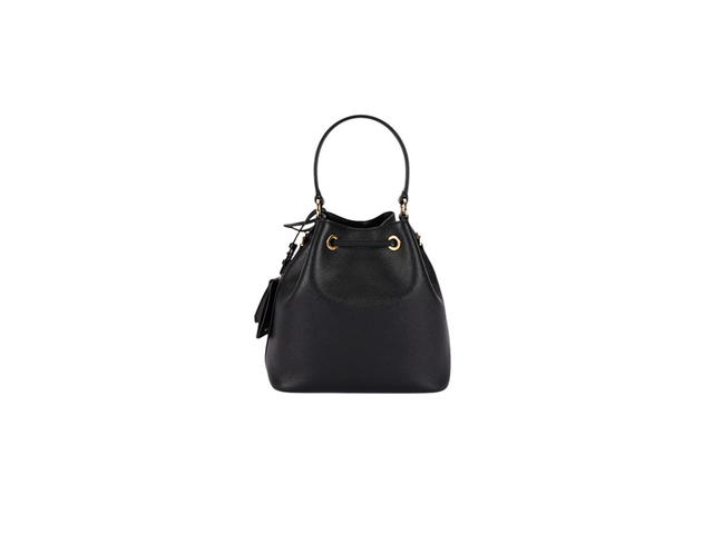 Prada Prada Bucket Bag In Saffiano Leather With Enameled Metal Triangle Black - view 2