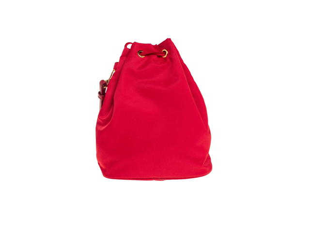 Prada Prada Bucket Pouch In Nylon And Leather With Enameled Metal Triangle Logo Rosso - view 2