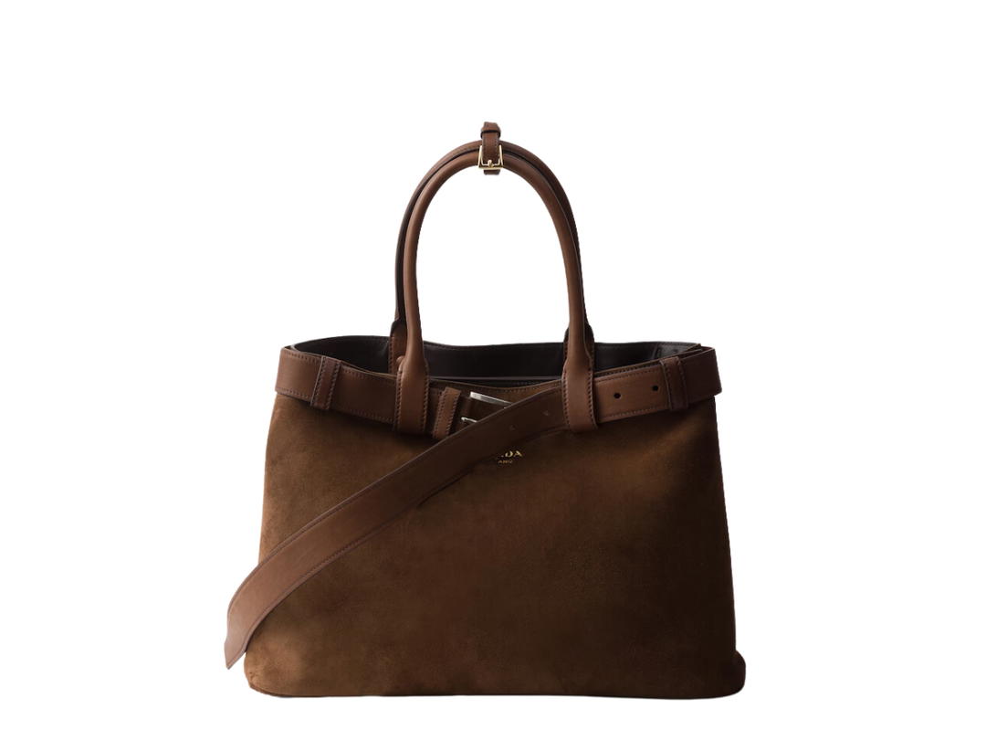 Prada Prada Buckle Large Suede Bag With Belt With Metal Hardware Cocoa Brown