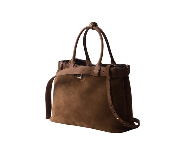 Prada Prada Buckle Large Suede Bag With Belt With Metal Hardware Cocoa Brown - view 2