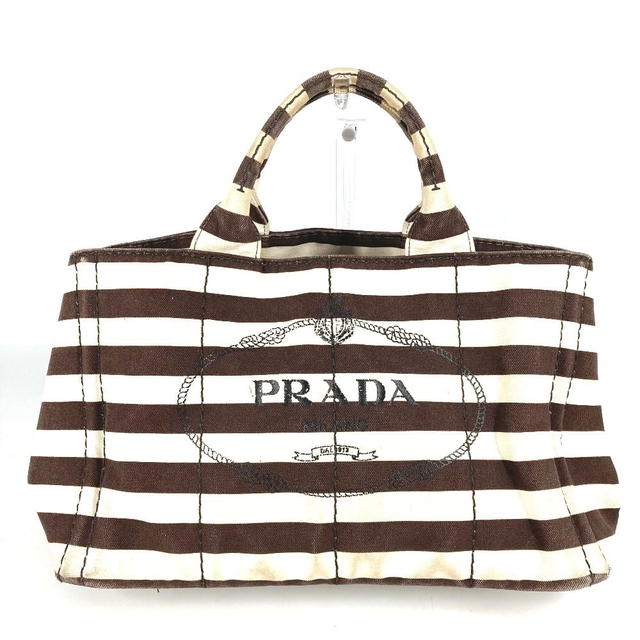Prada PRADA Canapa logo border Bag Tote Bag Hand Bag Canvas Brown/White - view 2