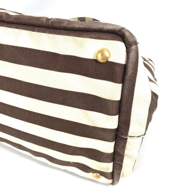 Prada PRADA Canapa logo border Bag Tote Bag Hand Bag Canvas Brown/White - view 4