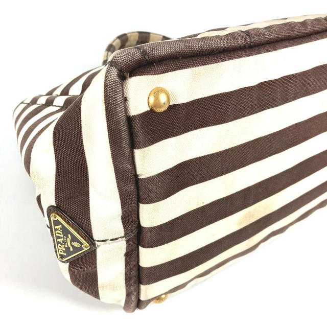 Prada PRADA Canapa logo border Bag Tote Bag Hand Bag Canvas Brown/White - view 5
