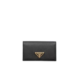 Buy Prada Card Holder In Saffiano Leather With Steel-Finish Metal Hardware And Enamel triangle Logo Black at Sasom – Authentic and Ready to Ship