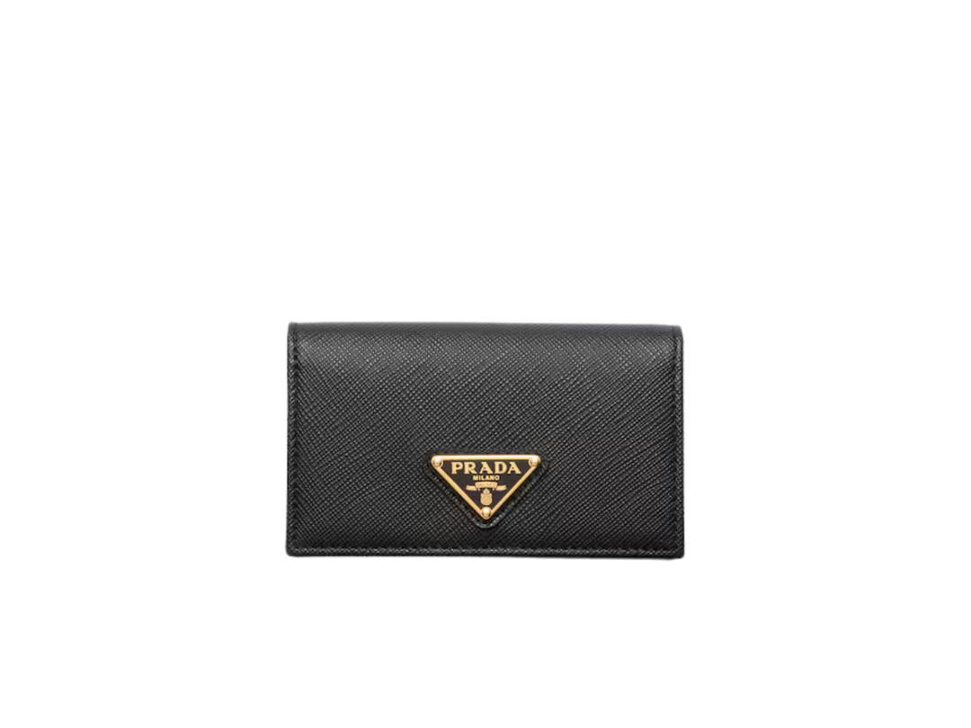 Prada Prada Card Holder In Saffiano Leather With Steel-Finish Metal Hardware And Enamel triangle Logo Black