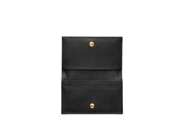 Prada Prada Card Holder In Saffiano Leather With Steel-Finish Metal Hardware And Enamel triangle Logo Black - view 2