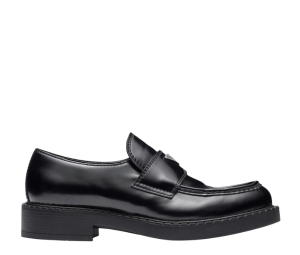 Buy Prada Chocolate Brushed Leather Loafers In Leather Insole With Enameled Triangle Logo On The Vamp Black at Sasom – Authentic and Ready to Ship