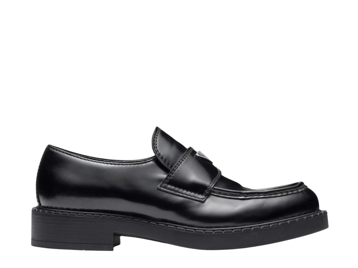 Prada Prada Chocolate Brushed Leather Loafers In Leather Insole With Enameled Triangle Logo On The Vamp Black