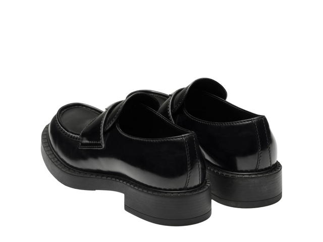 Prada Prada Chocolate Brushed Leather Loafers In Leather Insole With Enameled Triangle Logo On The Vamp Black - view 3