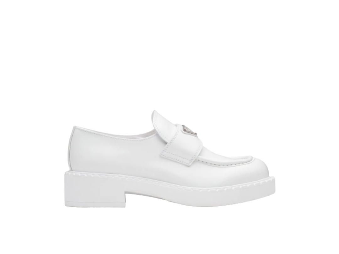 Prada Prada Chocolate Brushed Leather Loafers White
