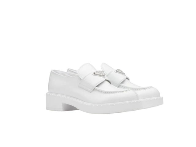Prada Prada Chocolate Brushed Leather Loafers White - view 2