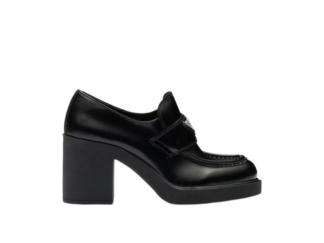 Prada Prada Chocolate High-Heeled Brushed Leather Loafers Black - view 1
