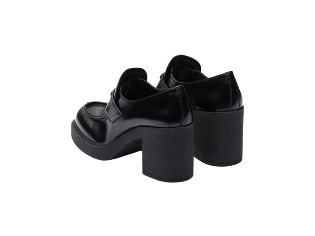 Prada Prada Chocolate High-Heeled Brushed Leather Loafers Black - view 3