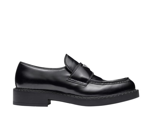 Prada Prada Chocolate Patent Leather Loafers In Rubber Monobloc Sole With Enameled Metal Triangle Logo Black (W) - view 1