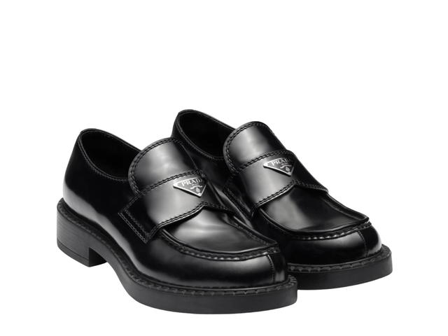 Prada Prada Chocolate Patent Leather Loafers In Rubber Monobloc Sole With Enameled Metal Triangle Logo Black (W) - view 2