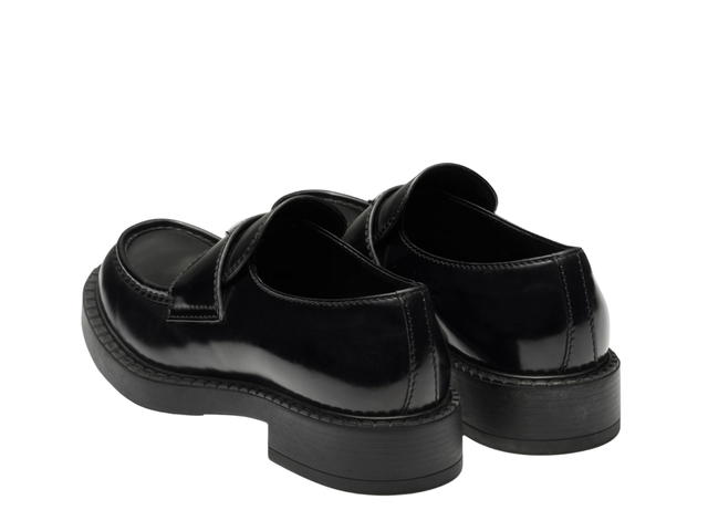 Prada Prada Chocolate Patent Leather Loafers In Rubber Monobloc Sole With Enameled Metal Triangle Logo Black (W) - view 3