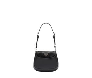Prada Cleo Brushed Leather Mini Bag With Enameled Metal Triangle Logo And Metal Hardware Black
