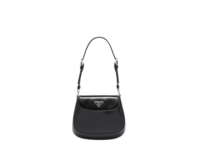 Prada Prada Cleo Brushed Leather Mini Bag With Enameled Metal Triangle Logo And Metal Hardware Black - view 1