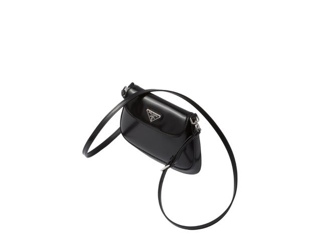 Prada Prada Cleo Brushed Leather Mini Bag With Enameled Metal Triangle Logo And Metal Hardware Black - view 3