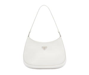 Prada Cleo Brushed Leather Shoulder Bag In Brushed Leather With Metal Hardware White