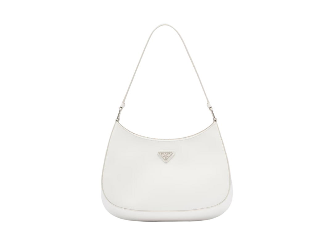 Prada Prada Cleo Brushed Leather Shoulder Bag In Brushed Leather With Metal Hardware White