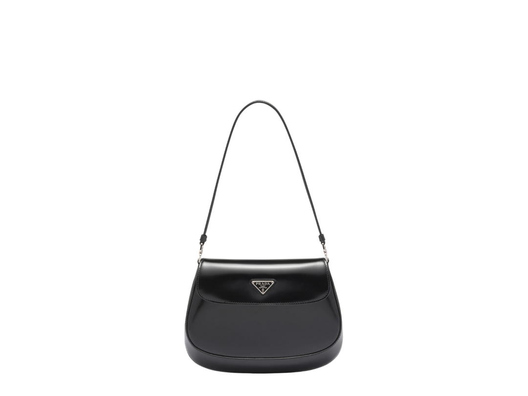 Prada Prada Cleo Brushed Leather Shoulder Bag With Flap Black