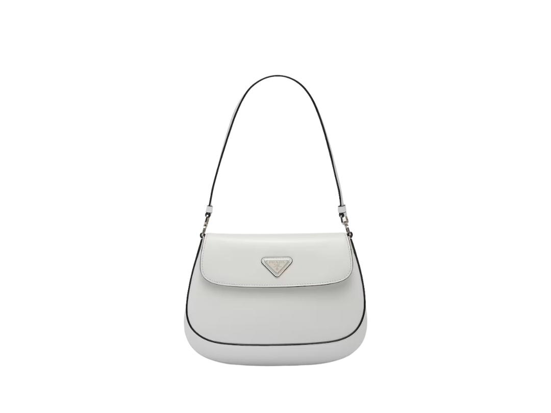 Prada Prada Cleo Brushed Leather Shoulder Bag With Flap White