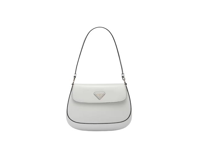 Prada Prada Cleo Brushed Leather Shoulder Bag With Flap White - view 1