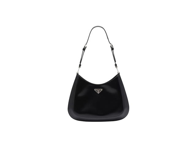 Prada Prada Cleo Brushed Leather Shoulder Bag With Metal Hardware Black - view 1