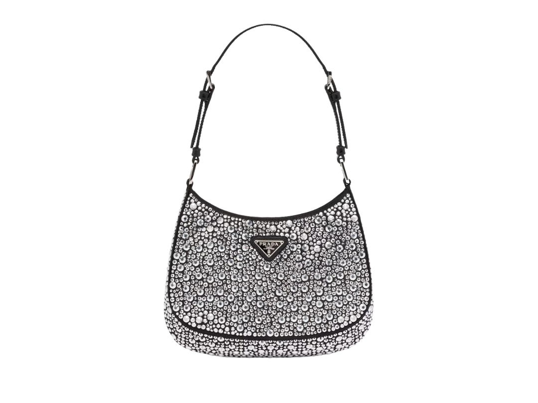 Prada Prada Cleo Satin Bag With Crystals In Satin Fabric With Enameled Triangle Logo Metal Color Hardware