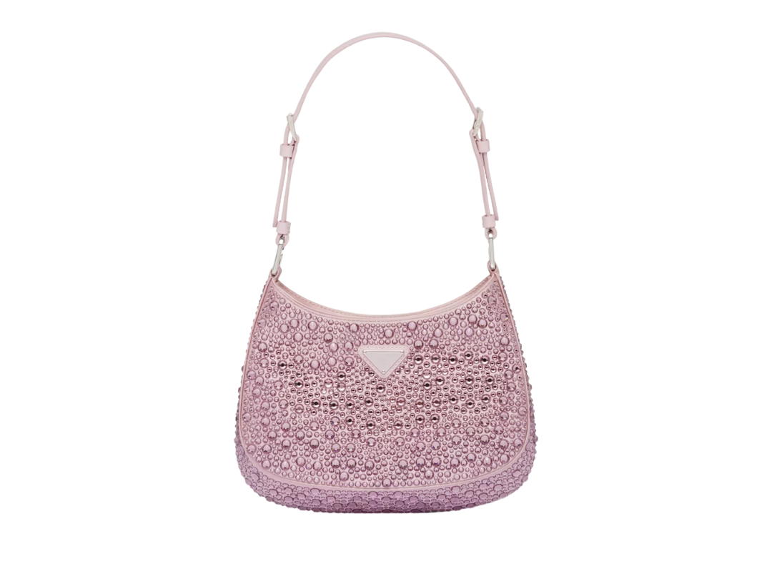 Prada Prada Cleo Satin Bag With Crystals In Satin Fabric With Enameled Triangle Logo Metal Hardware Alabaster Pink