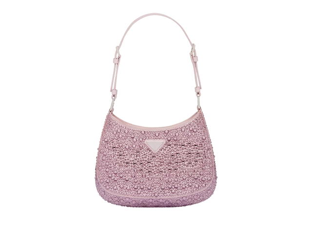 Prada Prada Cleo Satin Bag With Crystals In Satin Fabric With Enameled Triangle Logo Metal Hardware Alabaster Pink - view 1