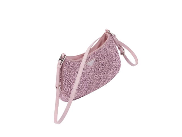Prada Prada Cleo Satin Bag With Crystals In Satin Fabric With Enameled Triangle Logo Metal Hardware Alabaster Pink - view 3