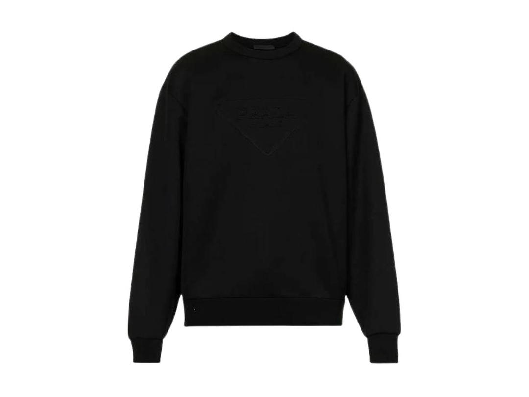 Prada Prada Cotton Crew-Neck Sweater With Embroidered Triangle Logo Black
