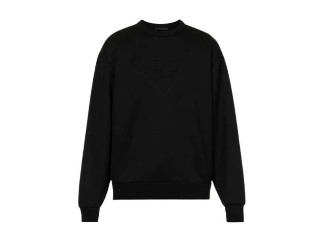 Prada Prada Cotton Crew-Neck Sweater With Embroidered Triangle Logo Black - view 1