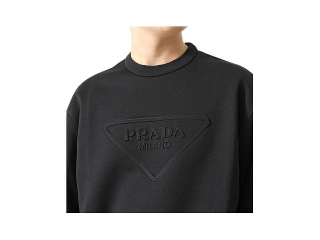 Prada Prada Cotton Crew-Neck Sweater With Embroidered Triangle Logo Black - view 2