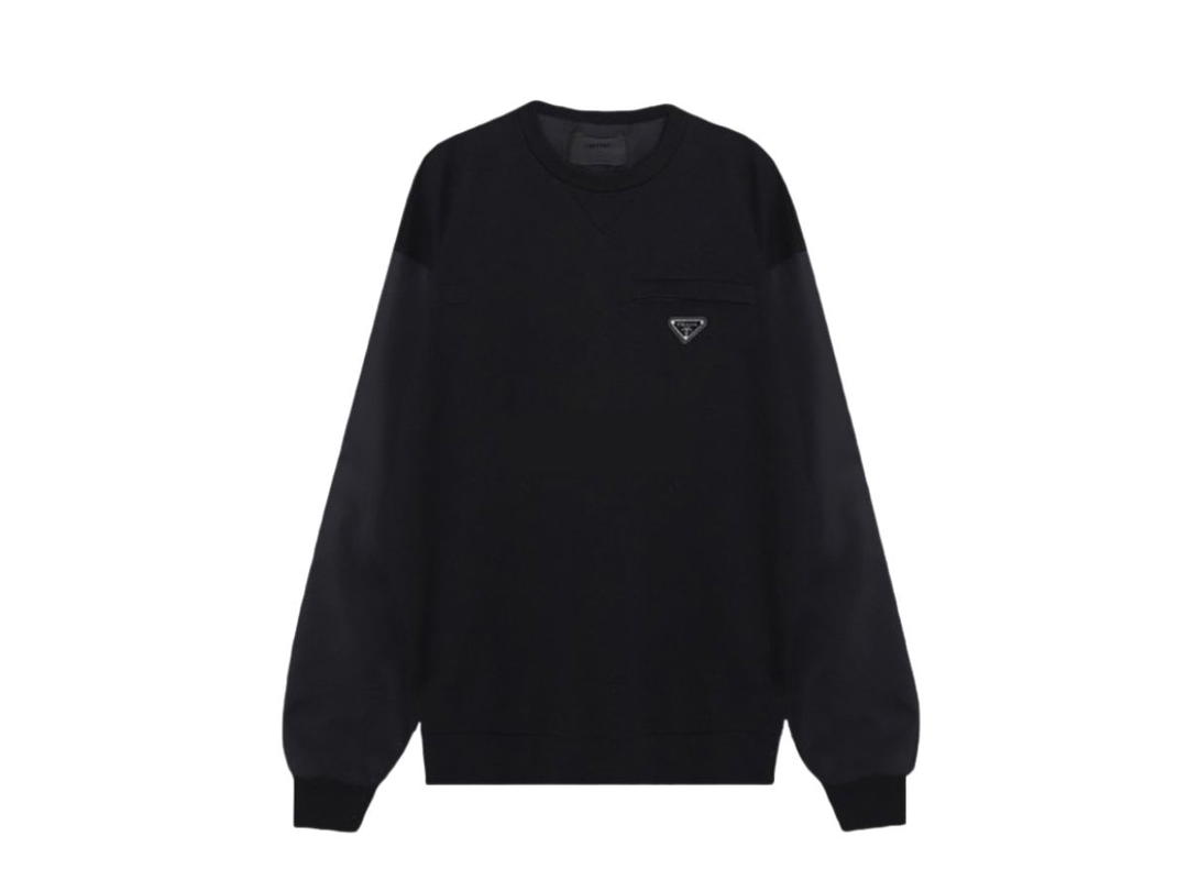 Prada Prada Cotton Crew-Neck Sweater With Enameled Metal Triangle Logo And Small Patch Pockets Black