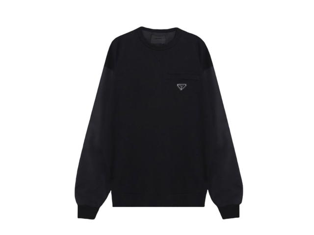 Prada Prada Cotton Crew-Neck Sweater With Enameled Metal Triangle Logo And Small Patch Pockets Black - view 1