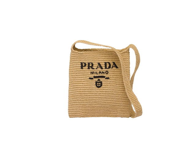 Prada Prada Crochet Bag In Raffia-Effect Yarn With Embroidered Lettering Logo And Enameled Metal Triangle Logo Natural - view 1